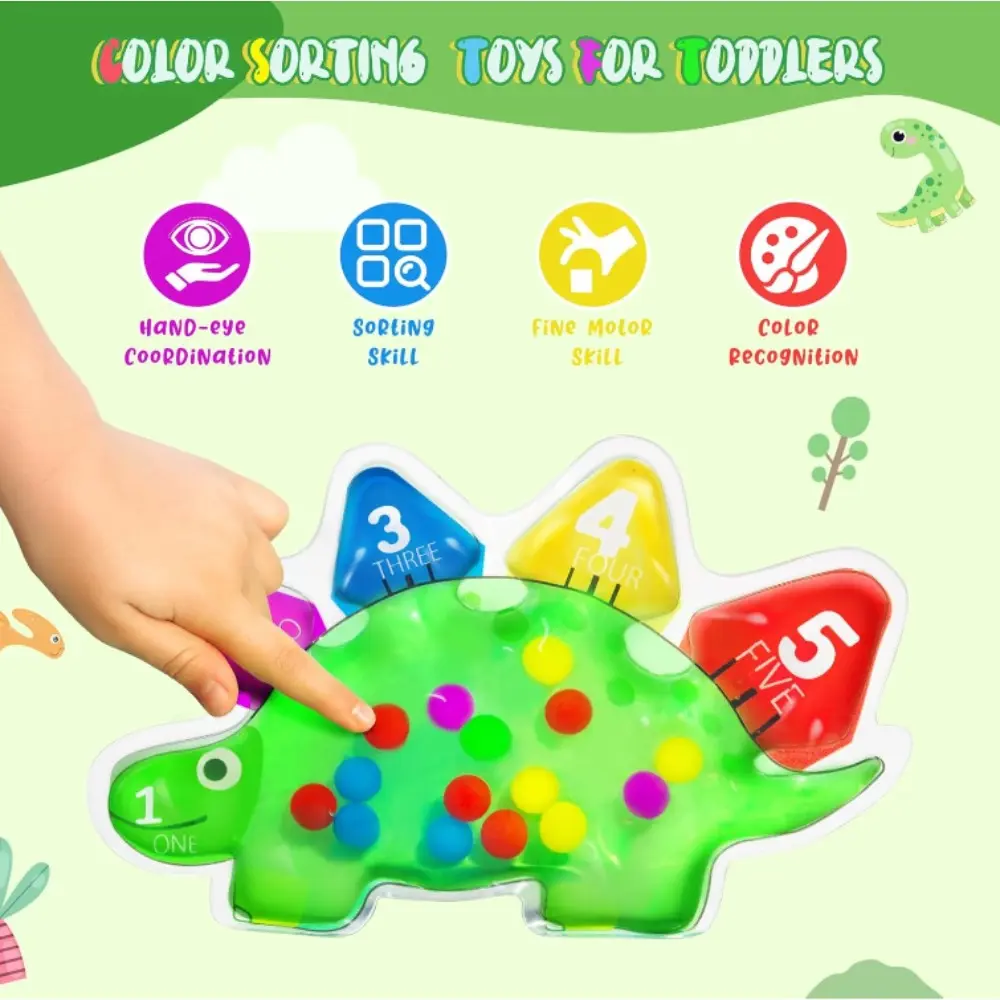 Dinosaur Sensory Fidget Squeeze Toy for Toddlers, Number Counting Color Sorting Learning Toy, Stress Relief Silicone Bubble Toy, Fine Motor Training Educational Toy for Kids Preschool Learning