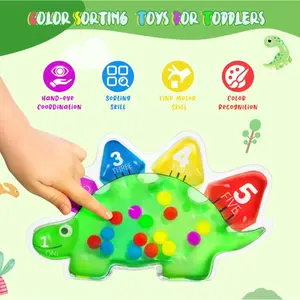 Dinosaur Sensory Fidget Squeeze Toy for Toddlers, Number Counting Color Sorting Learning Toy, Stress Relief Silicone Bubble Toy, Fine Motor Training Educational Toy for Kids Preschool Learning