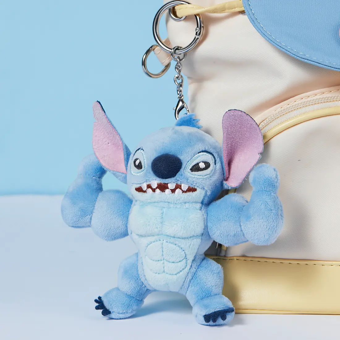 MINISO Disney Stitch Muscle Series Plush Keychain, Soft Stuffed Bag Charm, Cute Collectible Pendant Gift for Kids, Girls and Stitch Fans