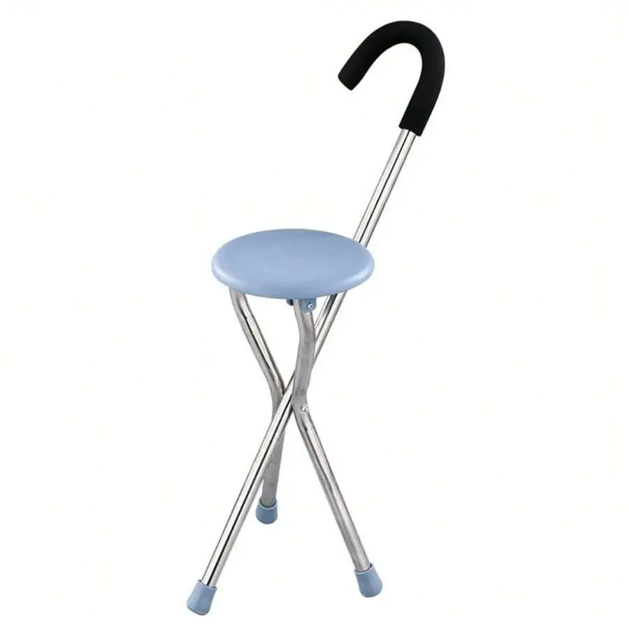 Blue Tripod Folding Cane Seat, Unisex Lightweight Aluminum Walking Stick for Hiking & Outdoors, Non-Slip with 100kg Capacity, Foldable