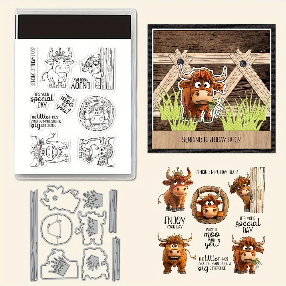 Cute Cow with Adorable and Funny Expressions, Clear Stamps and Cutting Templates for DIY Crafts, Scrapbook Supplies, Photo Album Decorative Paper, Card Making, Photo Album Decoration, Paper Card Making, Handmade Gifts, Blessings, Birthday Thank You Cards!