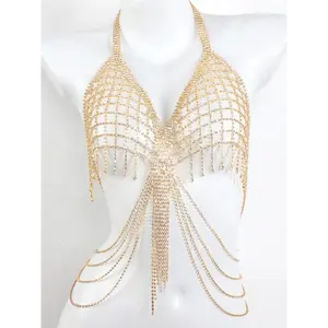 Rhinestone Decorated Body Chain, Women's Fashionable Body Jewelry for Party, Daily Clothing Decor, Trendy Tassel Chest Bra Chain Jewelry for Birthday Gift