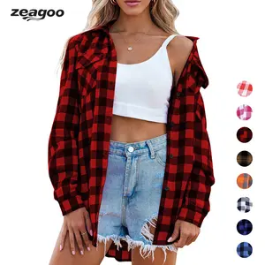 ZEAGOO Womens Flannel Shirts Long/Roll Up Sleeve Collared Button Down Plaid Shirt Casual Work Tops S-4XL clothing subscription Halloweenbox