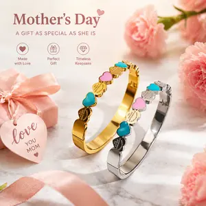 Colorful Enamel Heart Cuff Bracelet Titanium Steel Gold Silver Tone Romantic Statement Daily Wear Jewelry Accessories for Women Valentines&birthday Boujee Gifts for gf Mother's Day gift