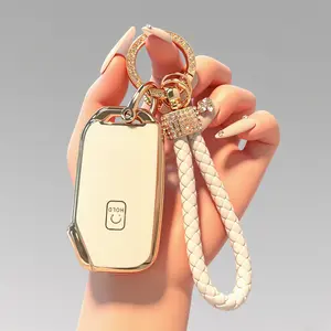 Kia Key Fob Cover With Metal/Leather Keychain, TPU 5 Buttons Case, Compatible With NIRO Sorento Seltos Soul Telluride Cerato Ceed Forte Remote Smart, Car Accessories, Black White