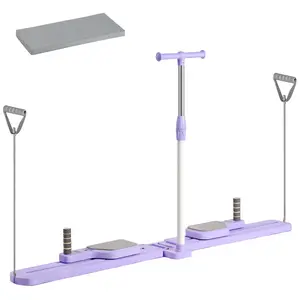 Pilates Reformer Board, Beginner-Friendly Adjustable Sliding Dual-Mode Home Workout Trainer with Latex Resistance Bands, 330LBS Heavy-Duty Foldable Fitness Platform for 2-Person Full-Body & Lower-Body Shaping, Purple