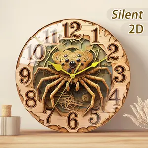 Wooden/round Glass Clock Set, Silent Wall Hanging Clock, Spider Design, Battery Operated (no Batteries Included), Home Decor Gift