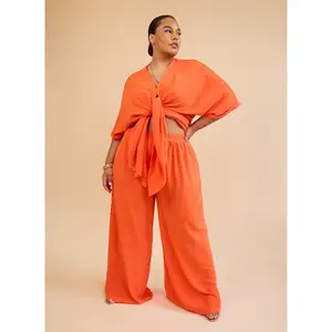 Nayeli Linen Wide Leg Pants W. Pockets - Burnt Orange
