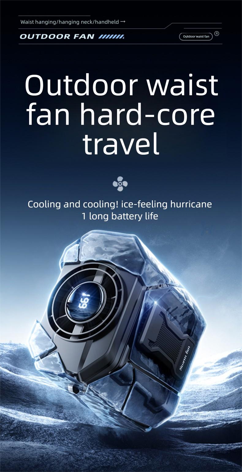 HOOYS USB Rechargeable Handheld Portable Fan, 199-Speed Adjustable, with Waist Clip, Flashlight & PowerDisplay, Personal Fan for Outdoor, Camping, Jobsite, Travel &Indoor Use