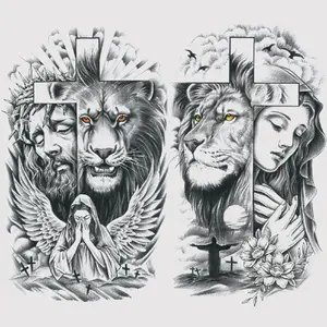 Waterproof Temporary Tattoo Stickers, Jesus Cross Angel Lion Design, Realistic Body Art for Men Women, Long-Lasting Fake Tattoos