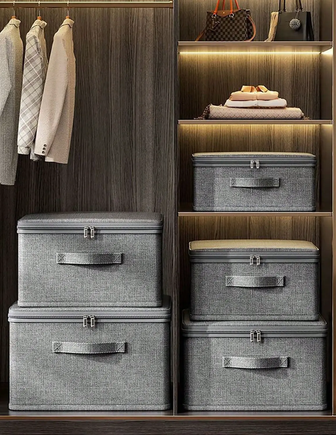 Storage Box With Zipper Cover, Storage Box With Handle, Foldable With Cover, Home Cube Basket, Wardrobe Clothes Storage Container,