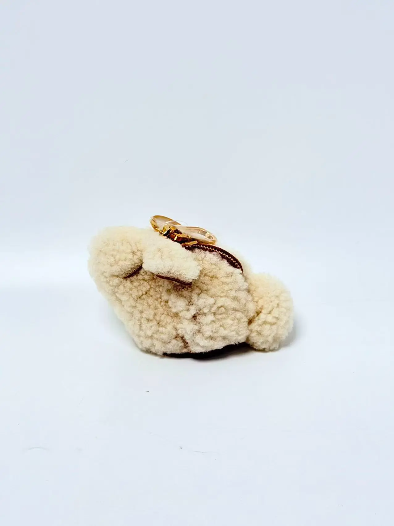 Pre-owned Loewe Bunny Shearling Bag Charm White FJ003LW