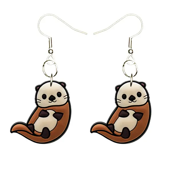 Otter Earrings Hypoallergenic Silver Plated Fishhooks Yazzle Dazzle Sea Otter River Lake Ocean Sea Mammal Ariranha River Wolf Water Dog