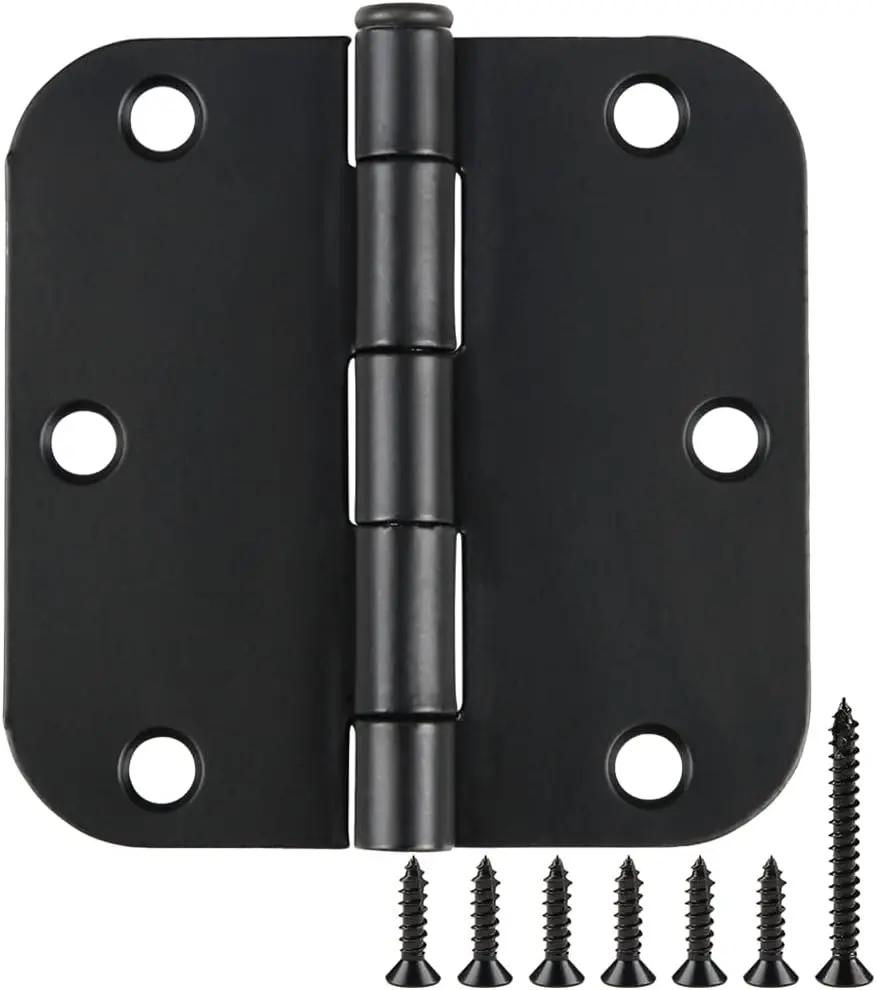 30-Pack 3.5-Inch Matte Black Door Hinges, 5/8-Inch Radius Rounded Corner Interior Residential Hinges for Bedroom, Closet and Bifold Doors