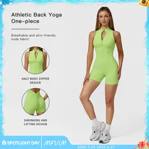 MFVIM Women's Sporty Solid Color Jumpsuit, Workout Apparel, Short Bodysuit with Half-Body Zipper, 2025 Breathable Shrink-and-Lift Stretch Fabric, Activewear for Gym Yoga
