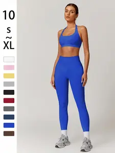 Women's Solid Color Sportswear Set, 2-Piece: Halter Bra & High Elastic Seamless Leggings, Ideal for Gym/yoga/outdoor Activities, Athleisure Wear Set