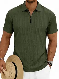 Men's Summer Casual Loose Knit Polo Shirt, Textured Golf Commute Wear, Short Sleeve Fashion Top, Trendy American Style, Menswear