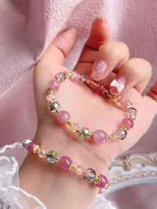 Strawberry Quartz Bracelet Dainty Crystal Bracelet Simple Fashion Luxurious Unique Design Bracelet Gift for Classmates Best Friends