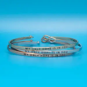 MY ONLY HOPE IS IN YOU Inspirational Message Bracelet Positive Message Engraved Thin Bangle - Jewelry