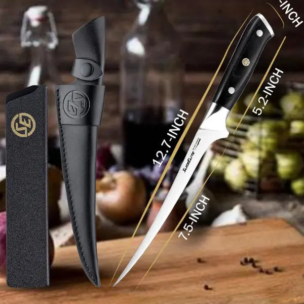 SliceElite Slice Series 7.5 Inch Fillet Knife High Carbon German Stainless Steel Boning Utility Pakkawood Handle Flexible Skinning Chef Fishing Sharp Meat Cutting BBQ Kitchen Gift Precision Blade