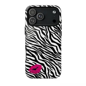 Zebra Print Tough Magnetic Phone Case with Pink Kiss Accent