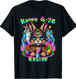 Happy 420 Easter Bunny Smoking Weed T-Shirt, Funny Graphic Tee, Happy Easter Day Shirt, 2025 Ladies Summer Outfit, Gift For Girl Friend, Full Colors