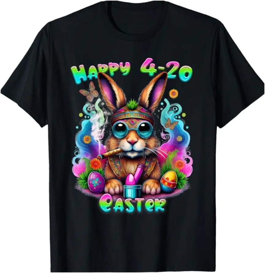 Happy 420 Easter Bunny Smoking Weed T-Shirt, Funny Graphic Tee, Happy Easter Day Shirt, 2025 Ladies Summer Outfit, Gift For Girl Friend, Full Colors