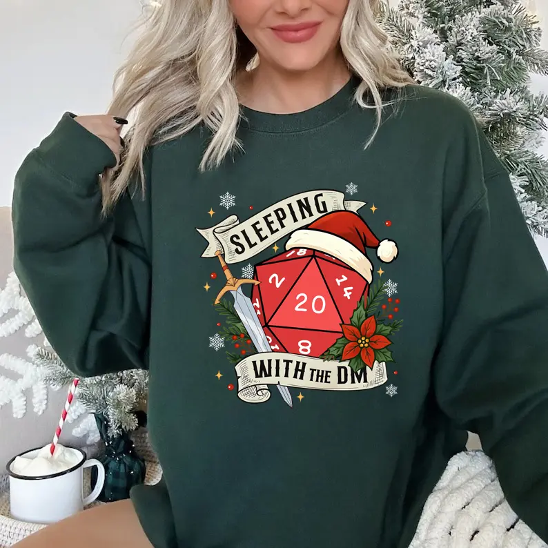 Sleeping With The DM Christmas Sweater, Funny D20 Dice DnD Sweatshirt, Holiday Gamer Gift, Funny DnD Christmas Sweater, Dungeons and Dragons Christmas Hoodie, D20 Dice Holiday Sweater, Dungeon Master Christmas Gift