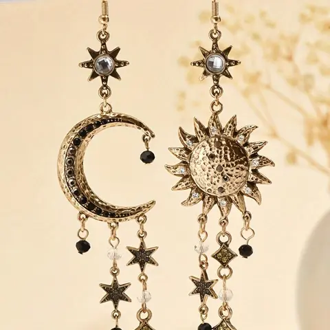 Vintage Sun & Moon Dangle Earrings, High Quality Earrings, High-Quality Boho Jewelry for Women, Versatile and Exquisite, Perfect as a Birthday Gift