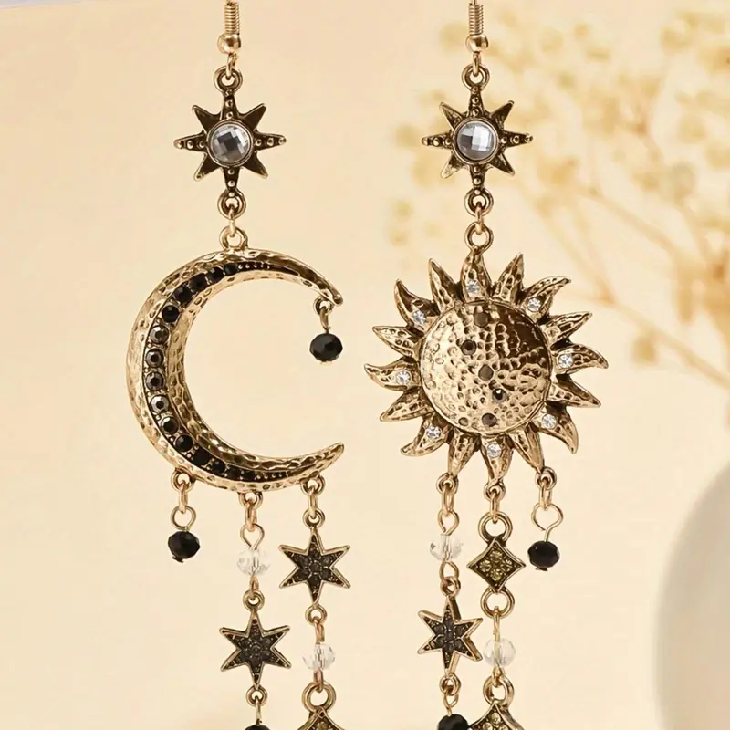 Vintage Sun & Moon Dangle Earrings, High Quality Earrings, High-Quality Boho Jewelry for Women, Versatile and Exquisite, Perfect as a Birthday Gift