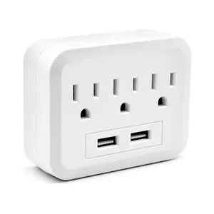 Outlet Extender, Surge Protector Outlet with 3-Multi Plug Outlet and 2 USB Ports,   Power Strip, 5-in-1 Wall Charger,Multiple-Plug Outlet Splitter for  Travel Office,Space Saving,White