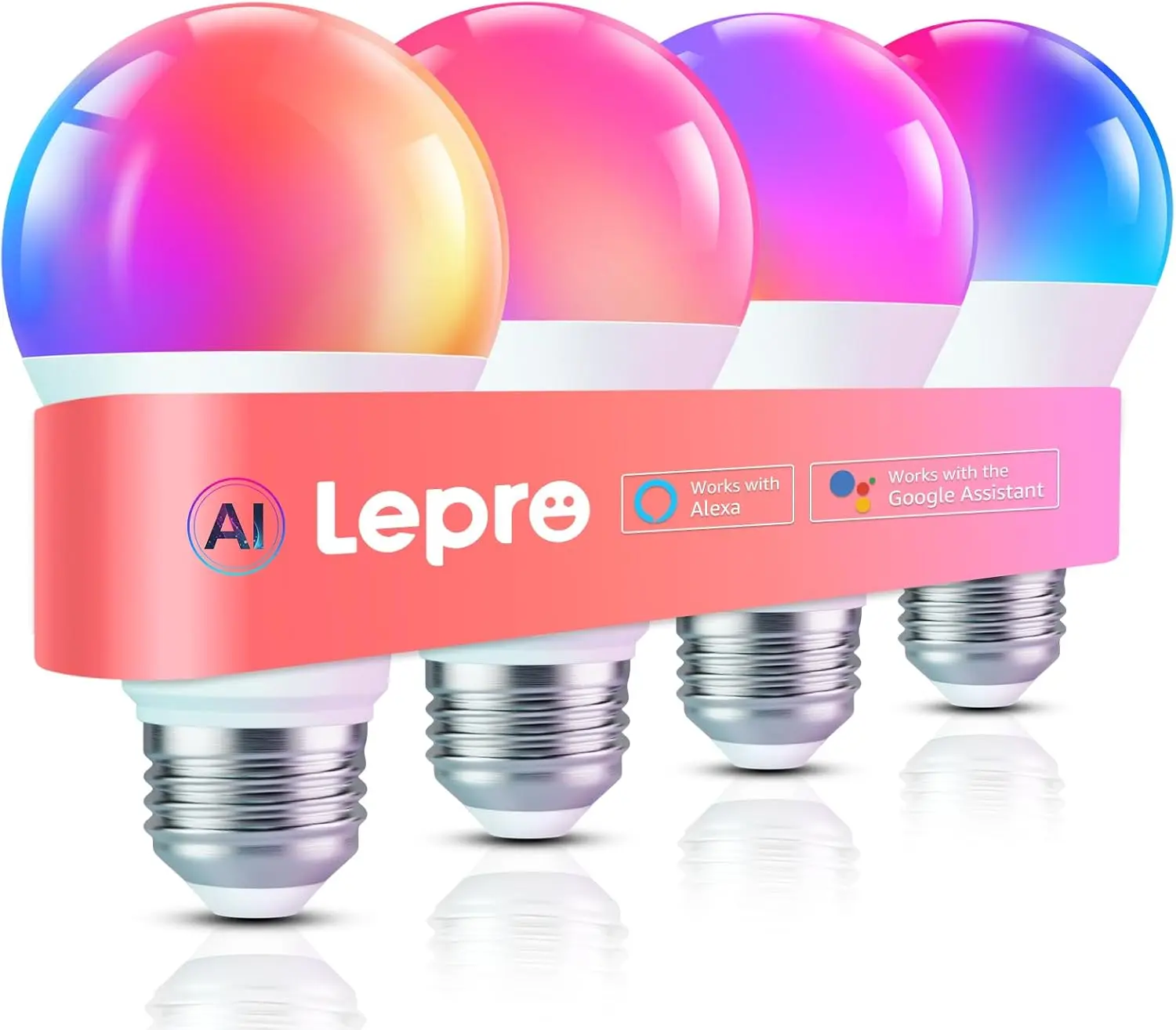 LEPRO B1 Smart Light Bulbs (2-Pack) - 2.4GHz WiFi & Bluetooth RGBWW Adjustable Color Changing LEDs Colour Bulbs, Lepro AI LightGPM LLM, Dimmable Plug-and-Play, Alexa/Google Assistant Compatible, Voice Control, Music Sync, Smart Home Lighting, Home Decor,