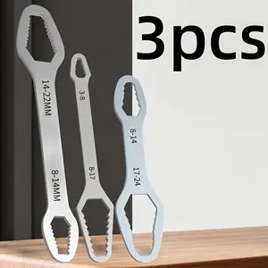 3-piece heavy-duty double-end wrench set. Includes open-end, box-end, adjustable wrench, and screwdriver tips. High-hardness steel, short handles for small spaces, professional repair