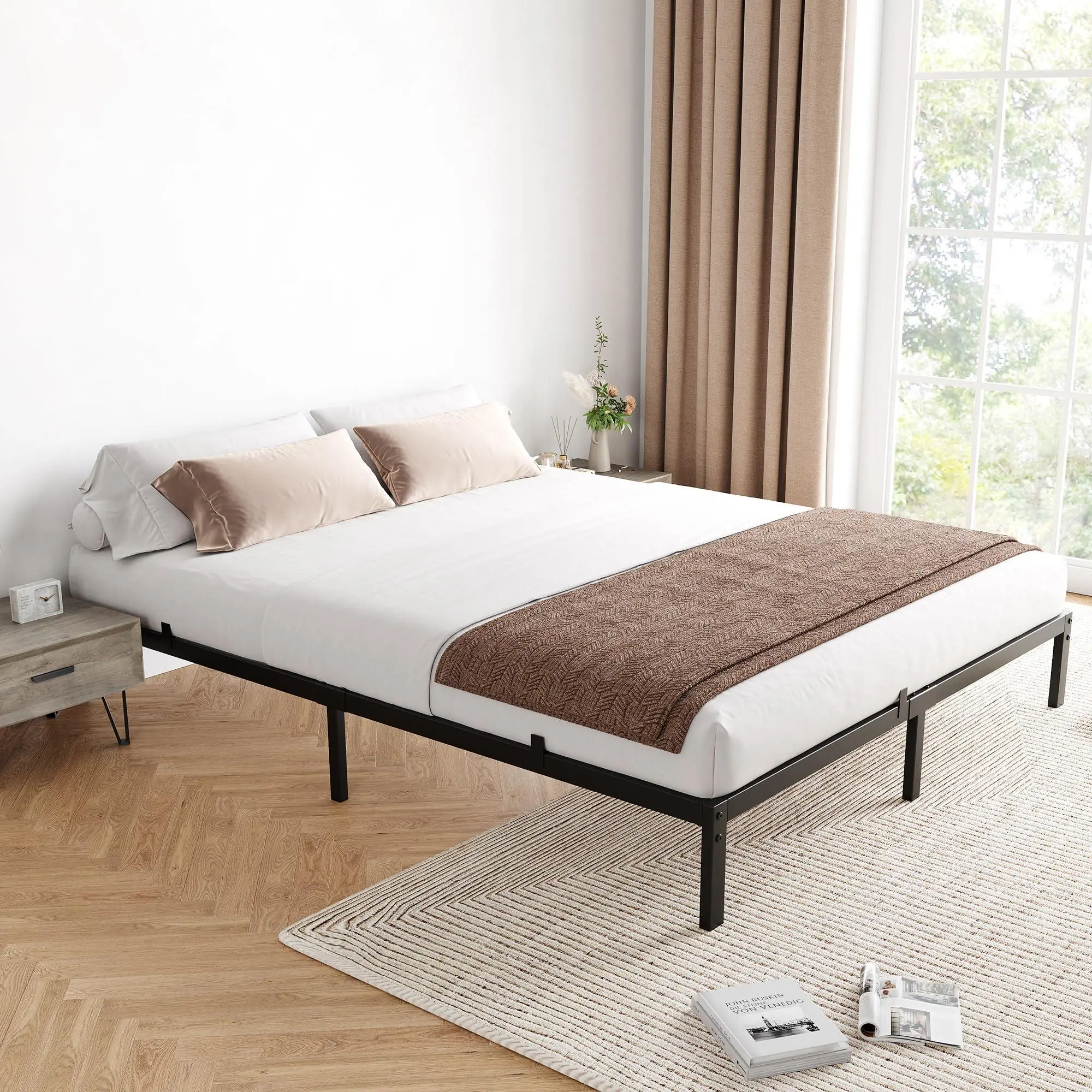 Twin Metal Bed Frame - 10 in Heavy Duty Single Bed Metal Platform Base with Steel Slat Support, Noise-Free, Easy Setup, No Box Spring Needed, Built-In Storage, Twin Bed Frame, Metal Frame