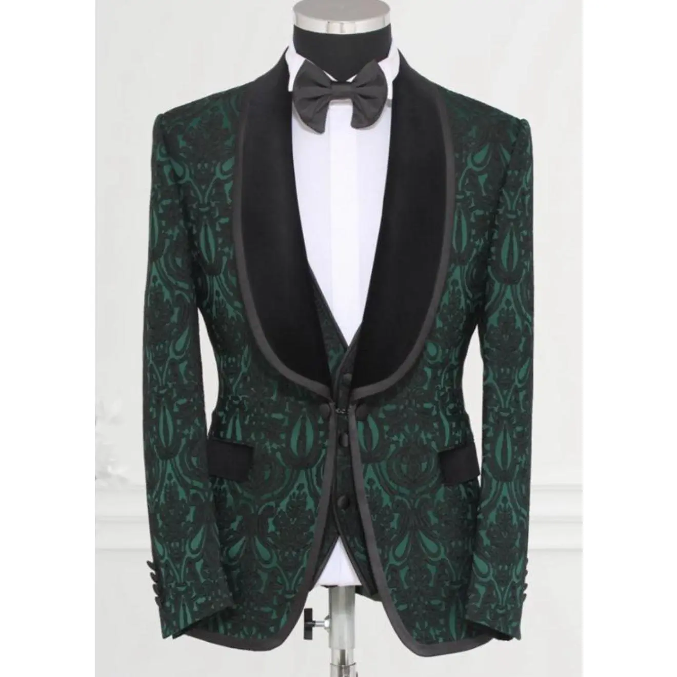 Slim Fit Men's Tuxedo Suit, 4-Piece Custom Design Solid Black Formal Wear Set with Satin Lapel for Weddings, Menswear