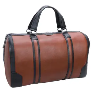 212 MAIN McKlein USA 20 in. U Series Kinzie 2-Tone Leather Tablet Carry-All Duffel Bag, Brown, Lockable Zip, Premium Leather Material, Two-Tone