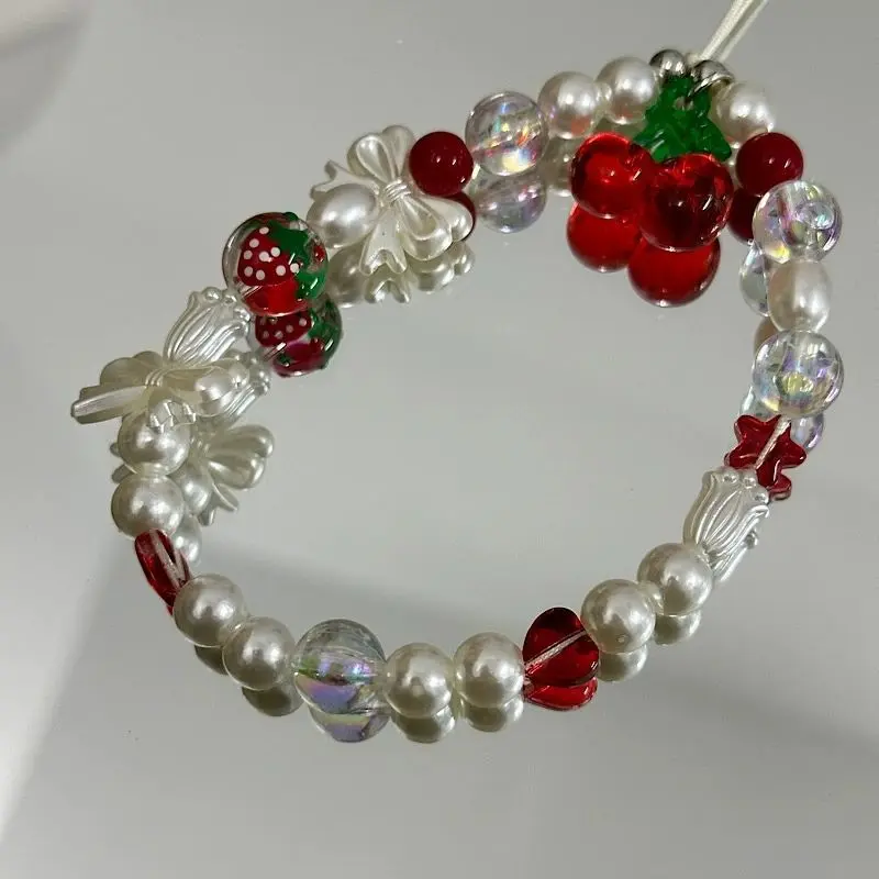 Cute Cherry Strawberry Beaded Charm Lanyard, Adorable Phone Strap, Elegant Creative Design, Fashion Bag Camera Phone Chain, Phone Charms, Phone Accessories, Phone Decoration, Perfect Gift