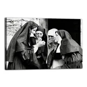 Nuns Smoking Aesthetic Room Poster Canvas Poster, Cute And Vibrant Poster for Bedroom, Dorm, Gaming Setup