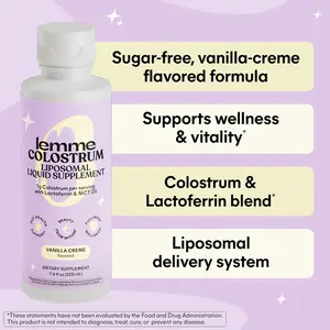 Lemme Colostrum Coffee Creamer for Gut, Skin, Hair & Healthy Aging, Sugar Free Liposomal & Grass Fed 1g Colostrum w/Lactoferrin, MCT Oil, Immunoglobulins, Vanilla Creme Flavored