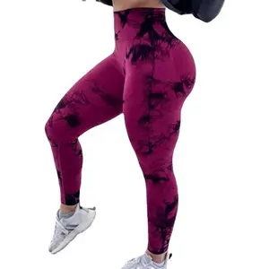Hot Seamless Smiley Face Tie-Dye Yoga Pants High Waist Peach Hip Tights High Elasticity Workout Pants