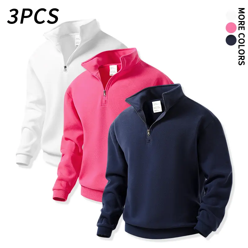 3 PCS Men’s Half Zip Pullover Sweatshirts Solid Color Stand Collar Quarter Zip Long Sleeve Casual Basic