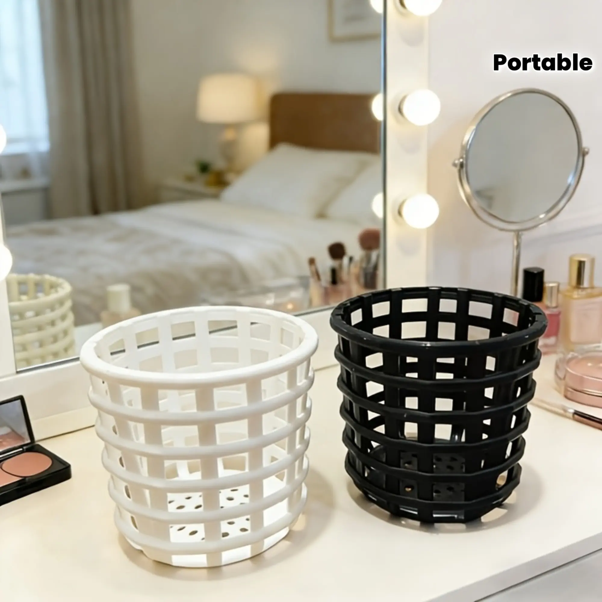 Set of 2 Woven-Texture Desktop Organizers — Hollow, Portable Resin Storage Bins for Cosmetics, Stationery, and Jewelry — Openwork Design for Ventilation and Dust Prevention