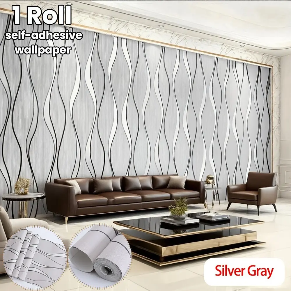 Modern Self-Adhesive Decorative Wallpaper Roll, Abstract Wave Design, Peel and Stick, Quick Renovation, Removable, for Bedroom, Bathroom, Kitchen Decor