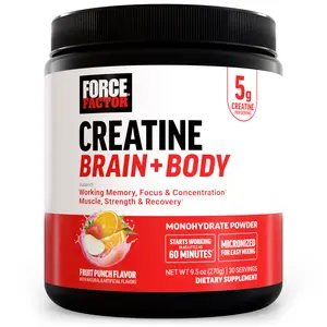 Force Factor Creatine Brain + Body, Micronized Creatine Monohydrate Powder for Muscle, Strength & Brain Performance, with Cognitive Support for Focus & Working Memory, Fruit Punch, 30 Servings