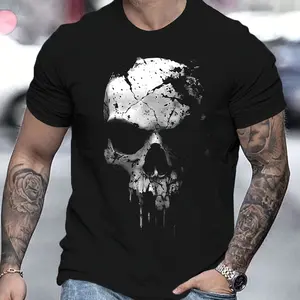 A Novel And Cool Top For Men To Wear Outdoors In Summer, Featuring A 3D Digital Shattered Skull Pattern And A Round Neck Short Sleeved T-shirt Casual Menswear Classic Loose