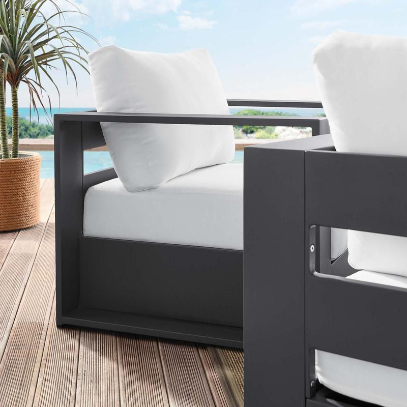 Modway Tahoe Outdoor Patio Powder-Coated Aluminum 2-Piece Armchair Set in Gray White