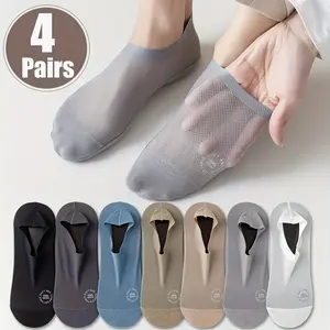 4 Pairs of Men's Spring/Summer Ultra-Comfortable Solid Color Seamless Socks - Lightweight, Breathable, Soft, and Stretchy with Mesh Fabric - All-Day Comfort Suitable for Office Business, Daily Leisure, Outdoor Sports, the Perfect Gift for Family and