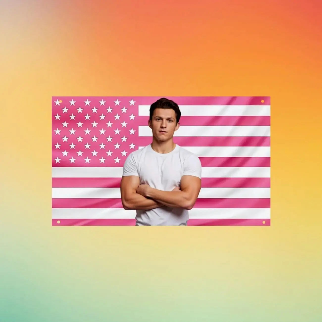 Tom Holland Pink US Flag Wall Tapestry | Spider-Man Actor Flag | Aesthetic Marvel Dorm Room Decor | Tom Holland Fan Gift