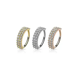 Surgical Steel Bendable Nose Hoop Ring 20 Gauge With Double Lined Gem