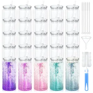 25 Pack 20oz snow globe tumbler Double-Layer Transparent Plastic Cups with Lid and Straw, Water Bottles Tumblers for Coffee Juice Drink, Birthday Christmas Halloween, Thanksgiving Gifts for Family Friends